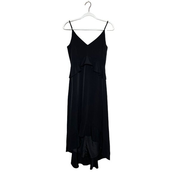 H by Halston Black Midi Dress Size XS Tiered Ruffle Hi-low Hem Spaghetti Straps - Picture 1 of 8